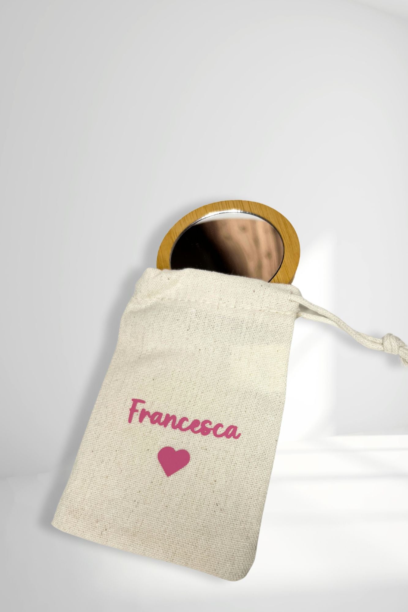 Specchietto in Bamboo Personalizzato con Nome + Sacchetto Coordinato