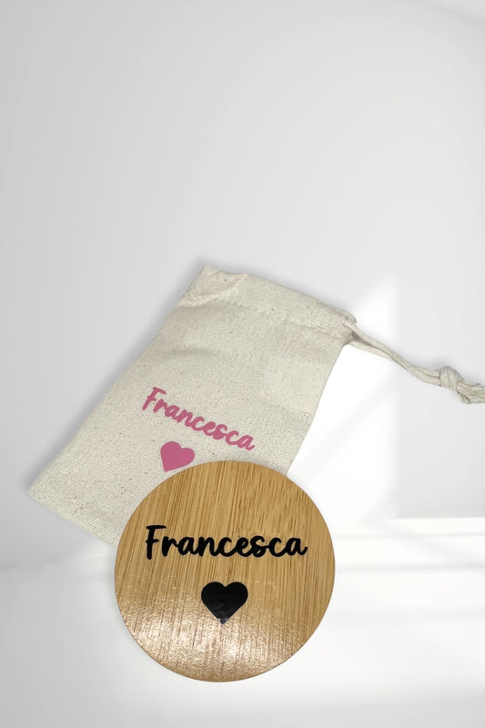 Specchietto in Bamboo Personalizzato con Nome + Sacchetto Coordinato