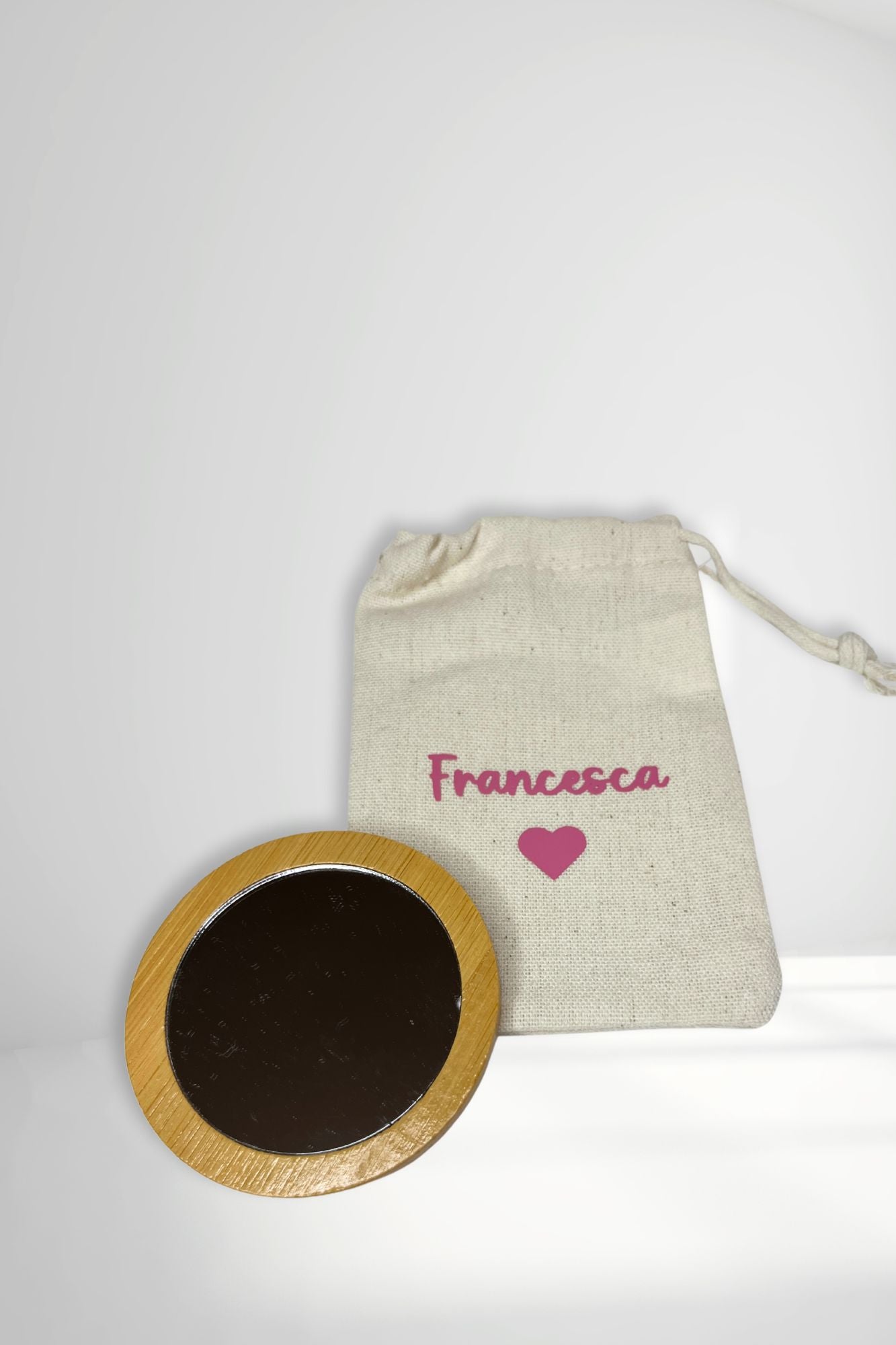 Specchietto in Bamboo Personalizzato con Nome + Sacchetto Coordinato